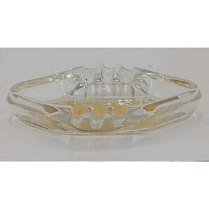Vintage MCM Clear Glass 6 Slot Ashtray Diamond Shape 5.5" Felt Bottom